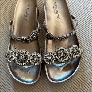 A. Giannetti Silver Rhinestone Slide Sandals 8.5